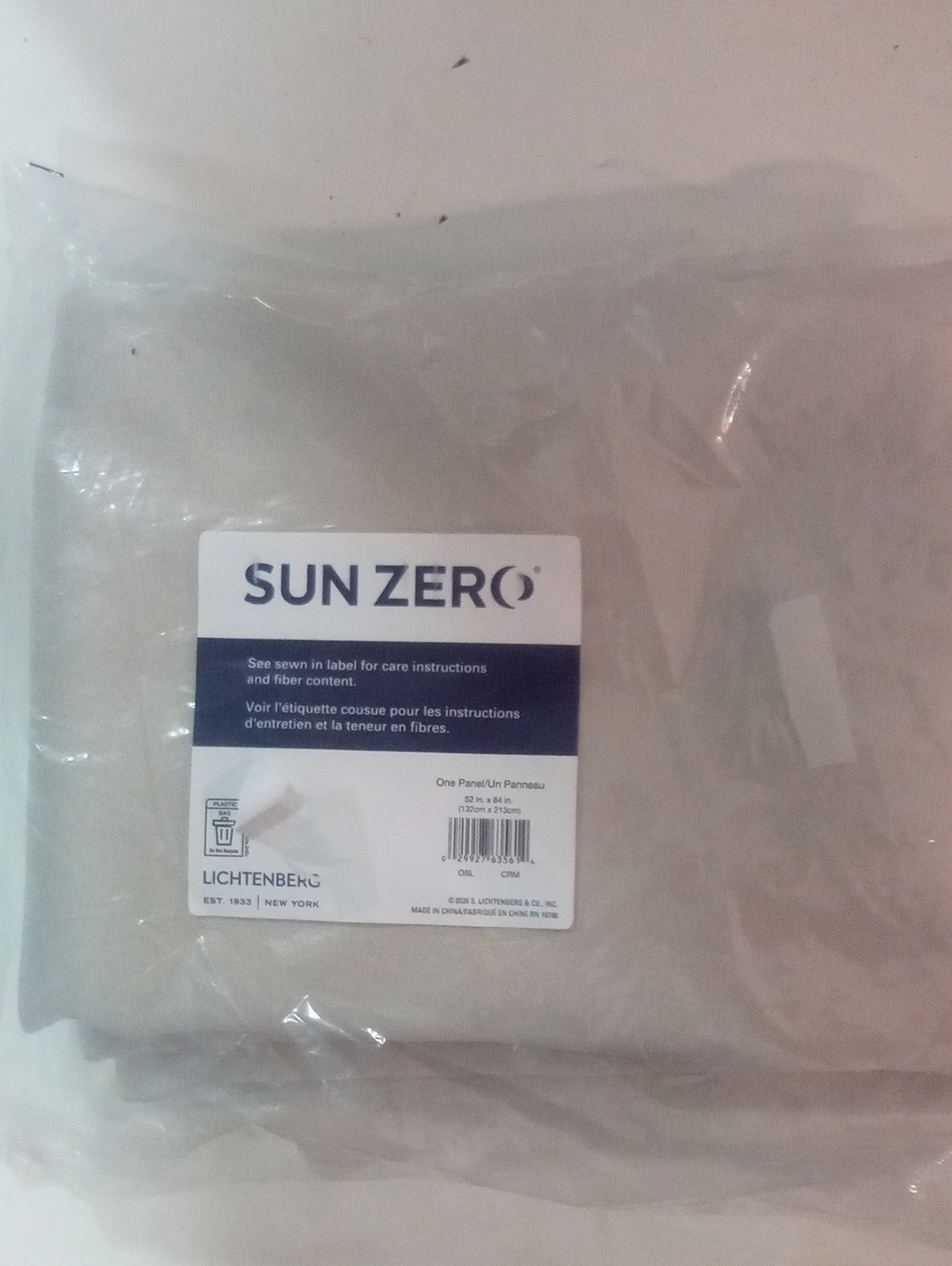 SUN ZERO Lichtenberg Cream Blackout Curtain Panel 84" NWT $60